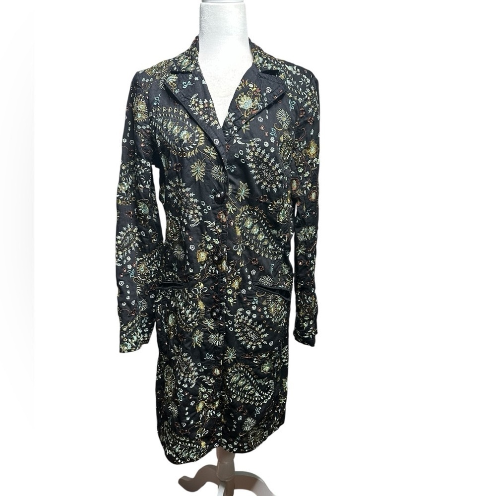 Johnny Was Black Floral Embroidery Trench OverCoat